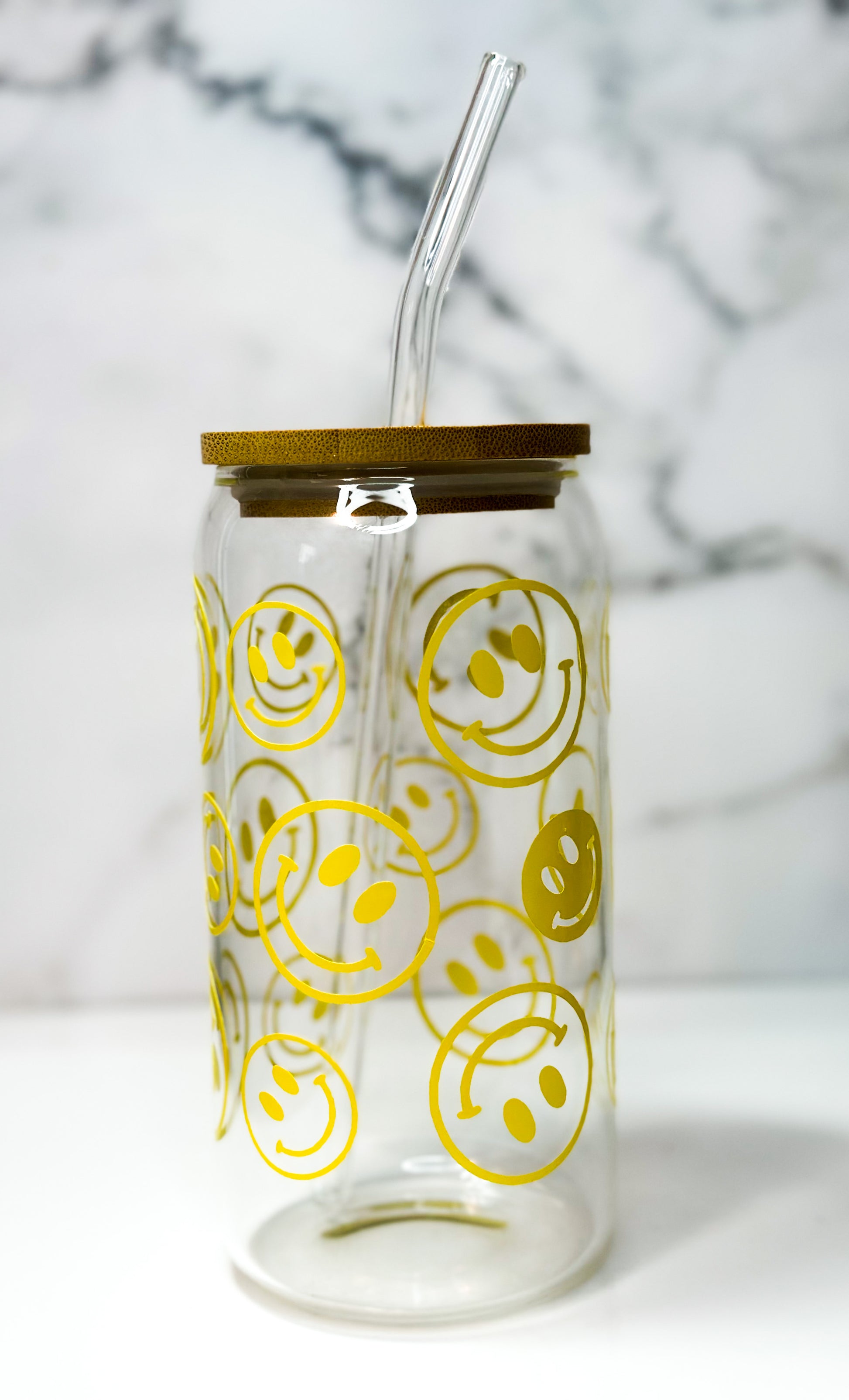 Smiley Iced Coffee Glass Smiley Glass Cup, Soda Can Glasses 16oz